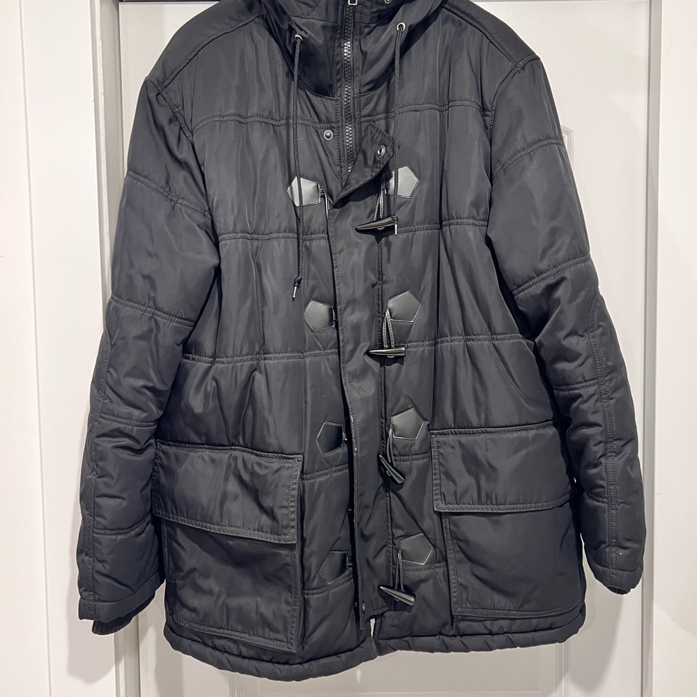 DKNY MENS WINTER Coat with Toggle Closures FAKE fur hood